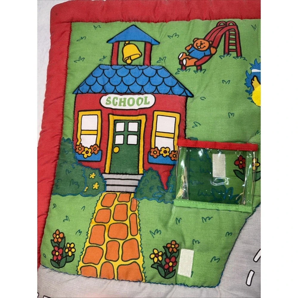 Vintage 1996 Kids II 26x26 Activity  Play Mat Town Farm Sensory Mirror Crinkle